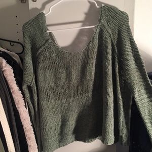 Green free people crop side shoulder sweater